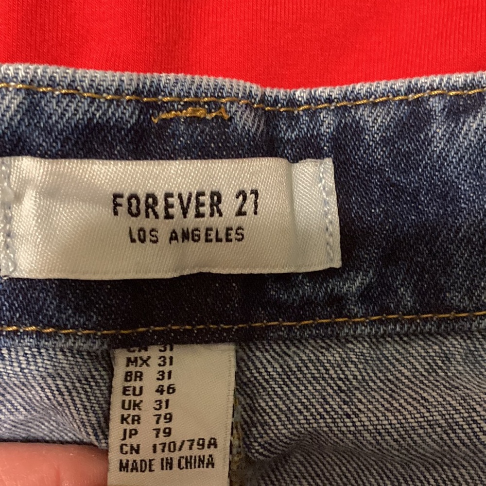 Forever 21 LA Denim Jean Distressed Mini Skirt Size 31 XL Vintage Acid Wash Look - Picture 7 of 10